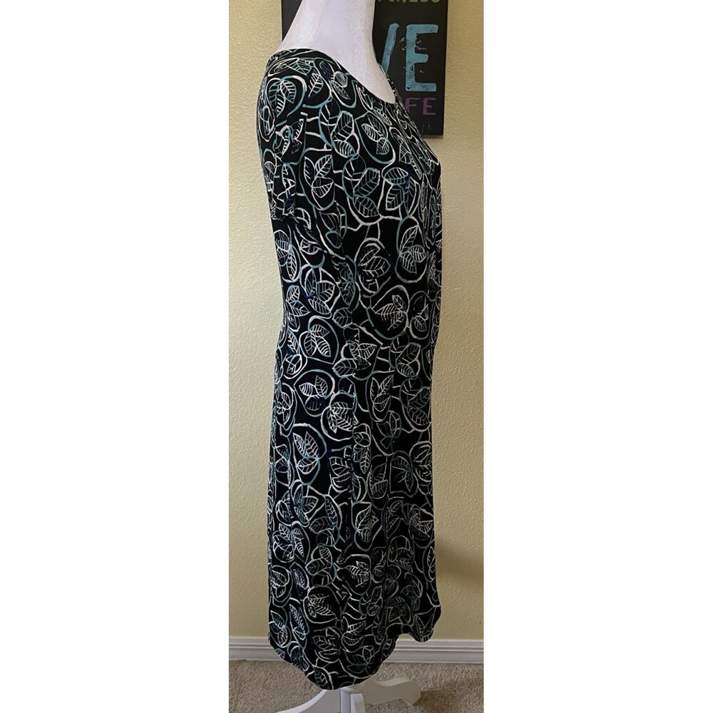 Sami & Jo Woman Faux Wrap Textured Shift Dress L Black Blue White Knee Length - Picture 4 of 9
